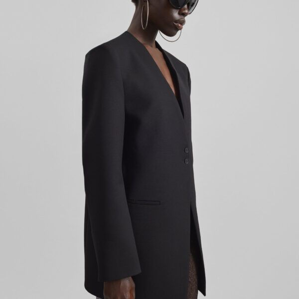 The Frankie Shop Winsen Collarless Blazer - Black - Oversized Minimalist Jackets in Black - Shop at Coveti