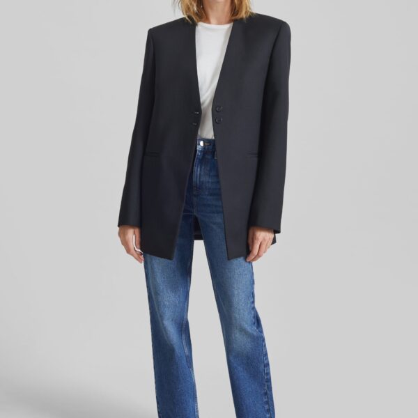 The Frankie Shop Winsen Collarless Blazer - Black - Oversized Minimalist Jackets in Black - Shop at Coveti