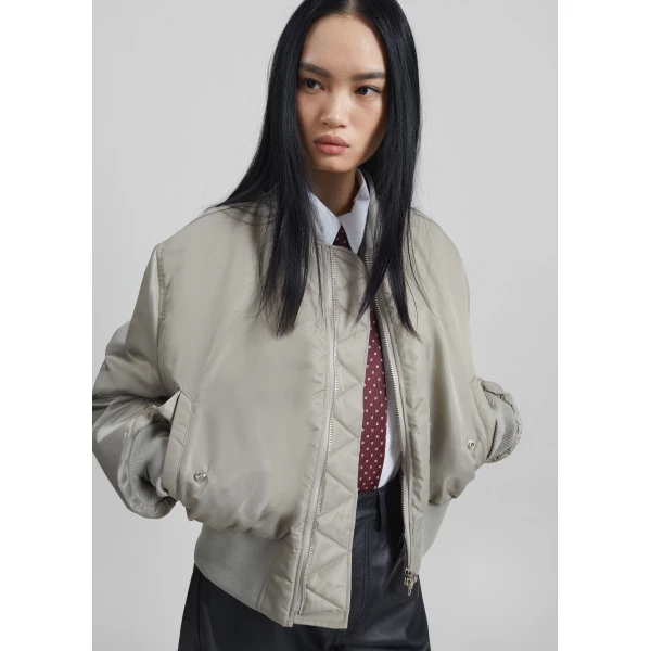 The Frankie Shop Zernez Cropped Bomber Jacket – Stone, view 2