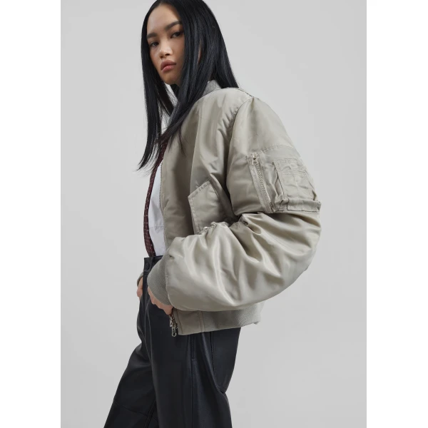 The Frankie Shop Zernez Cropped Bomber Jacket – Stone, view 3