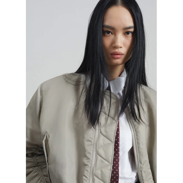 The Frankie Shop Zernez Cropped Bomber Jacket – Stone, view 5