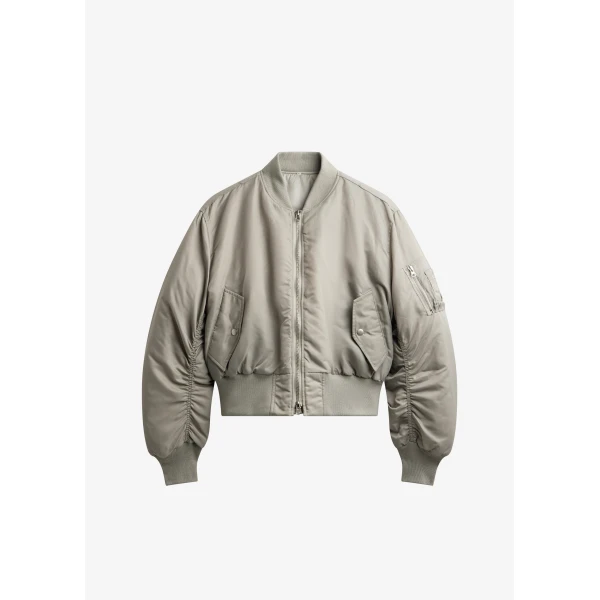 The Frankie Shop Zernez Cropped Bomber Jacket – Stone, view 7