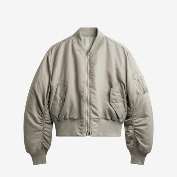 The Frankie Shop Zernez Cropped Bomber Jacket - Stone - Oversized Minimalist Jackets in Beige - Shop at Coveti