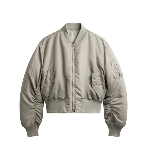 The Frankie Shop Zernez Cropped Bomber Jacket - Stone - Oversized Minimalist Jackets in Beige - Shop at Coveti