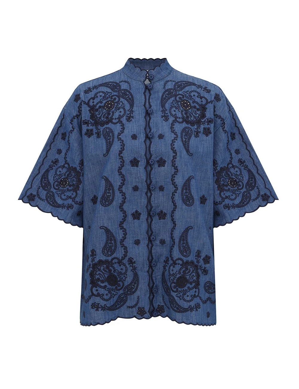 Zimmermann Aster Embroidered Denim Shirt | Ready to Wear Collection Coveti Elevate your elegance in this Zimmermann Tops available now at Coveti