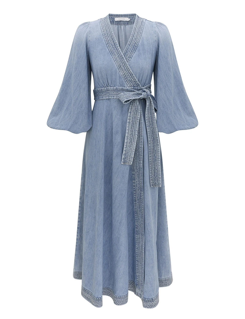 Zimmermann Indra Denim Wrap Midi Dress | Ready to Wear Collection Coveti Elevate your elegance in this Zimmermann Dresses available now at Coveti