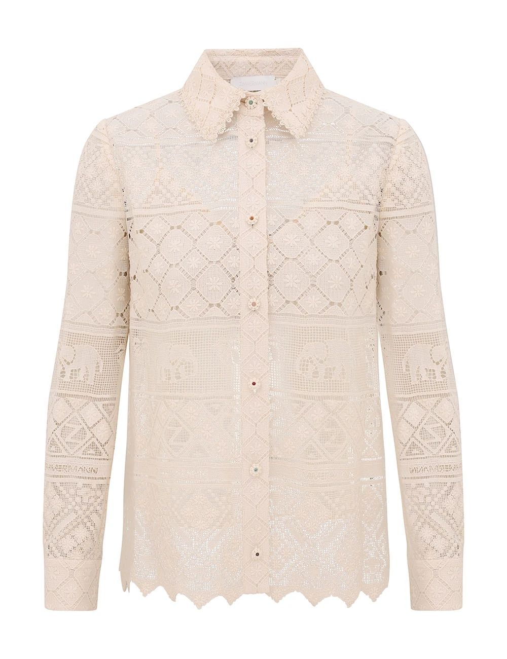 Zimmermann Indra Lace Shirt | Ready to Wear Collection Coveti Elevate your elegance in this Zimmermann Tops available now at Coveti