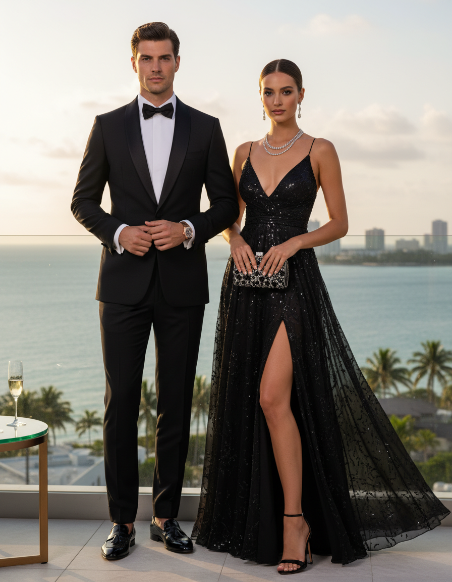 Gemma Deeks Style Guide: Black tie dinner outfit in Miami Summer 2026