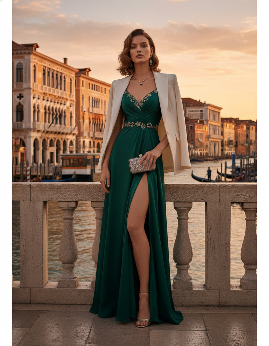 Gemma Deeks Style Guide: Cocktail Attire dinner outfit in Venice Summer 2026