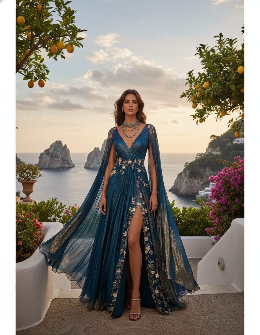 Gemma Deeks Style Guide: Cocktail gala gown in Capri Summer 2026