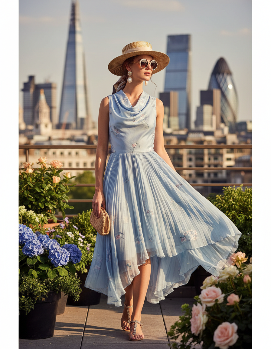 Gemma Deeks Style Guide: Resort chic wedding guest dress in London Summer 2026