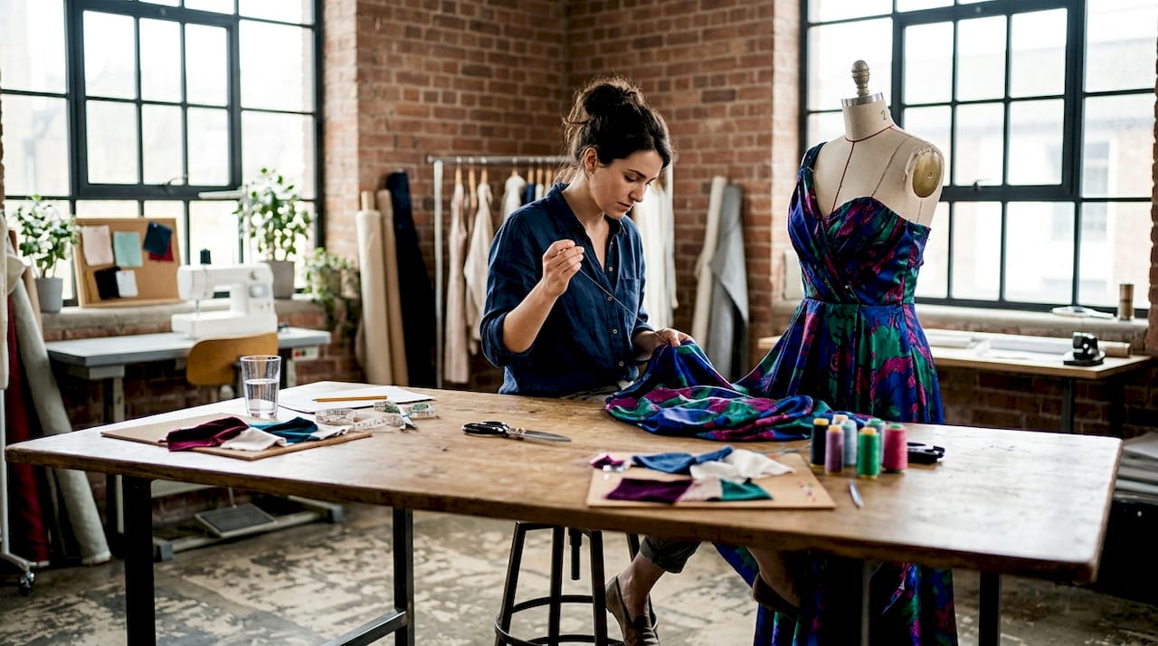 Im Atelier entsteht ein exklusives Partykleid – von der Designerin mit viel Liebe zum Detail handgefertigt.