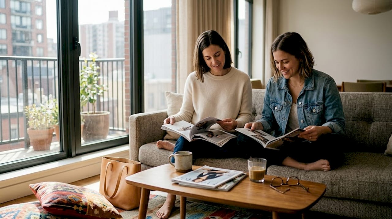 Installés confortablement dans leur salon, deux amis débattent avec passion des différences entre le luxe et le grand public.
