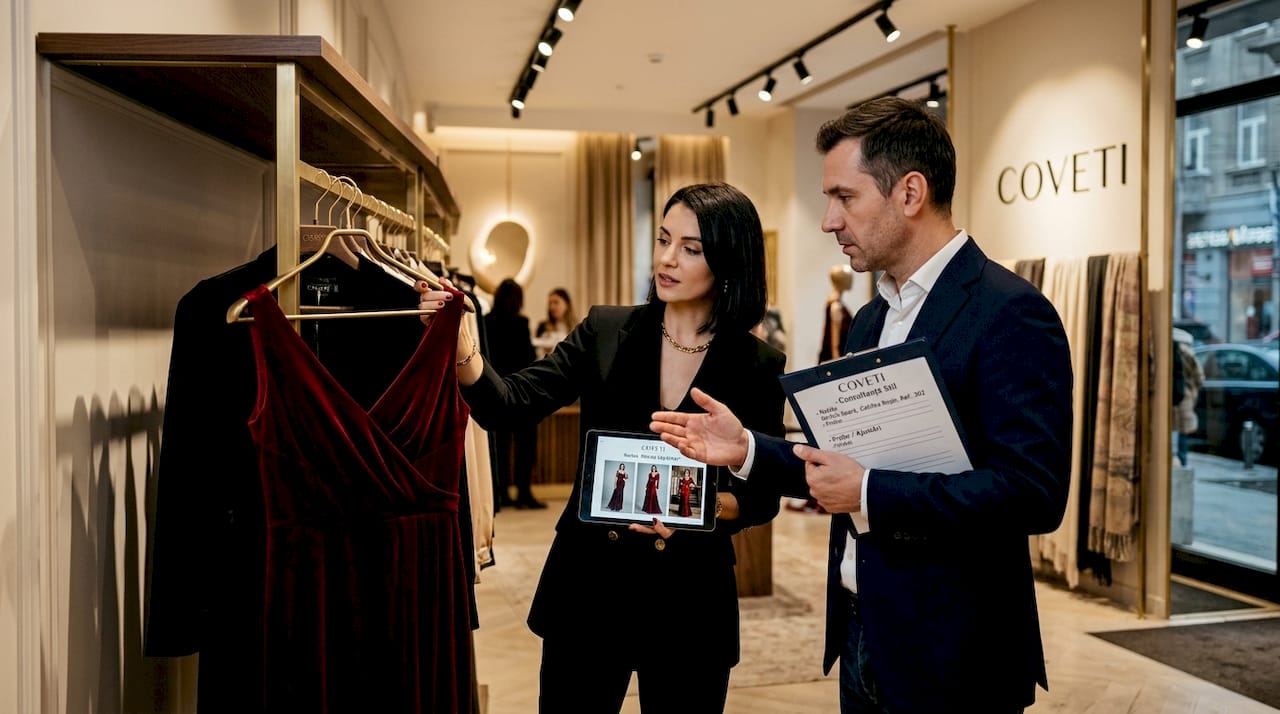 O discuție între un client și un consultant de shopping într-un magazin