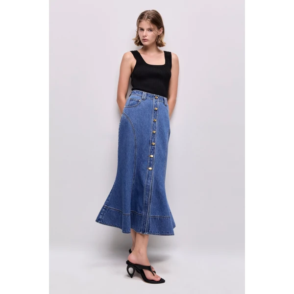 Aje Loxley Denim Midi Skirt, view 3