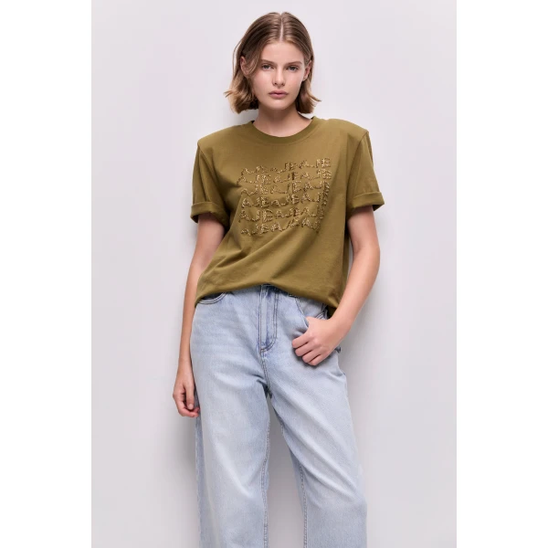 Aje Alive Embellished Logo Tee Top, view 3
