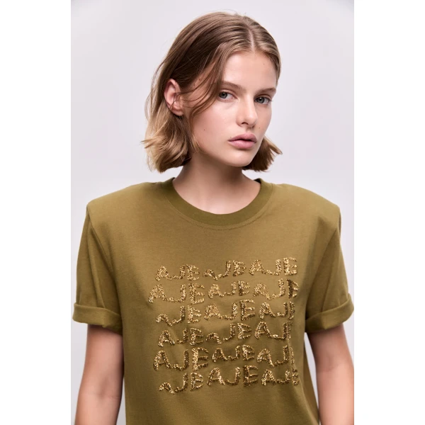 Aje Alive Embellished Logo Tee Top, view 4