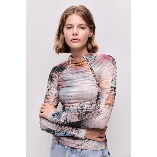 Aje Carline Gathered Mesh Top, view 4