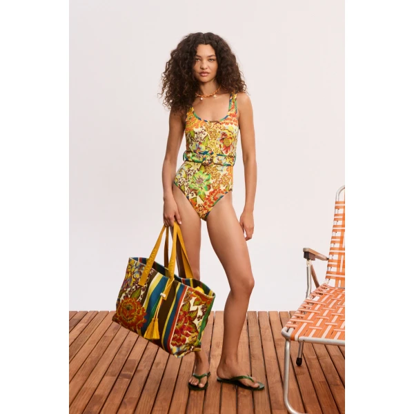 Alemais Charlie Belted One Piece  Sustainable Beachwear with Alemais print - Coveti Australian Designer