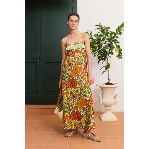 Alemais Lana Square Neck Day Dress  Sustainable Dresses with Alemais print - Coveti Australian Designer
