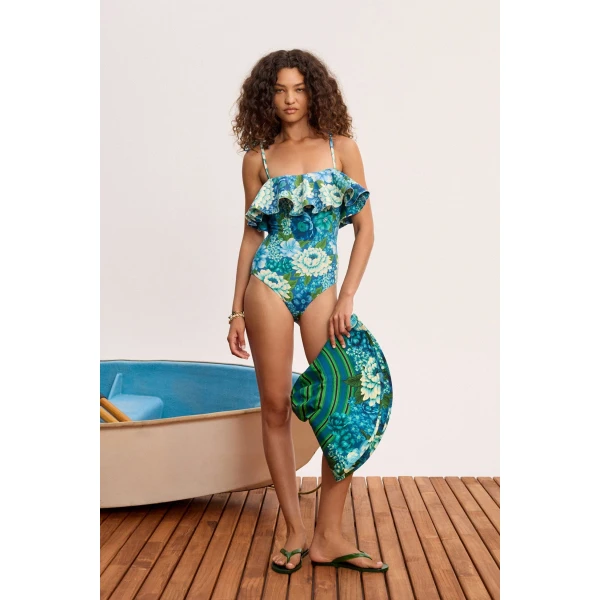 Alemais Margo Ruffle One Piece  Sustainable Beachwear with Alemais print - Coveti Australian Designer