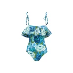 Alemais Margo Ruffle One Piece  Sustainable Beachwear with Alemais print - Coveti Australian Designer
