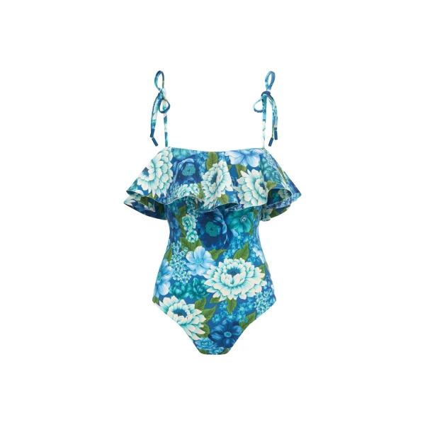Alemais Margo Ruffle One Piece  Sustainable Beachwear with Alemais print - Coveti Australian Designer