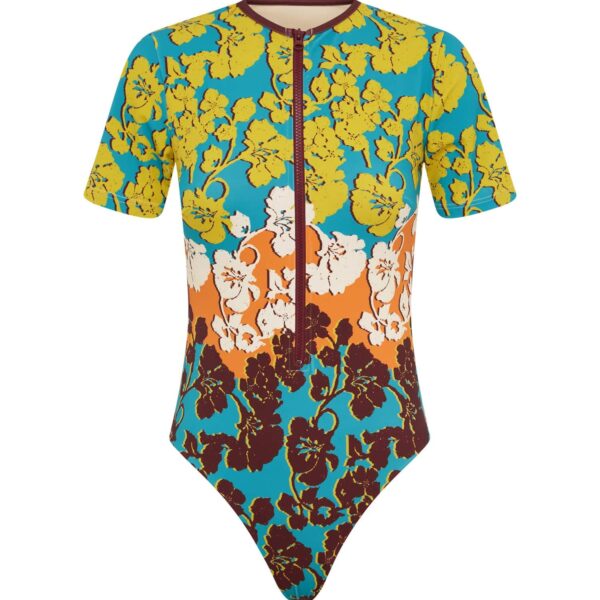 Alemais Splice Short Sleeve One Piece  Sustainable Beachwear with Alemais print - Coveti Australian Designer