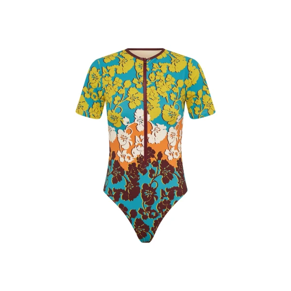 Alemais Splice Short Sleeve One Piece  Sustainable Beachwear with Alemais print - Coveti Australian Designer
