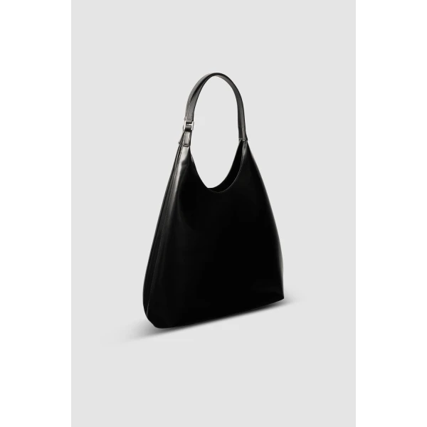 BY FAR Amber Folio - By Far Black - 90s Minimalist Leather Bag at Coveti