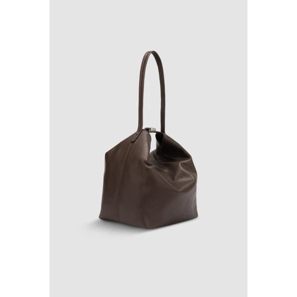 BY FAR Maxi Bea - By Far Brown - 90s Minimalist Leather Bag at Coveti