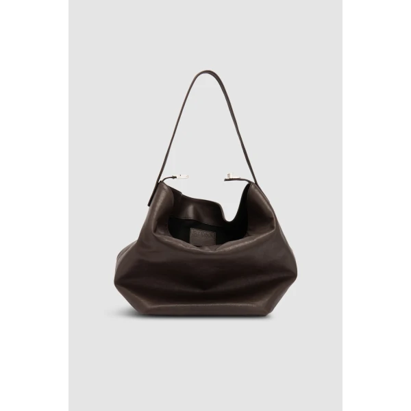 BY FAR Maxi Bea - By Far Brown - 90s Minimalist Leather Bag at Coveti