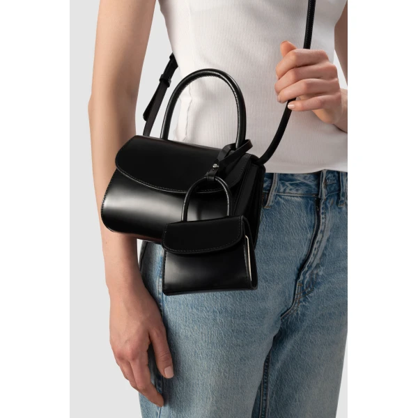 By Far Mini 2.0 Blood Red Semi Patent Leather Top-Handle Bag, view 3