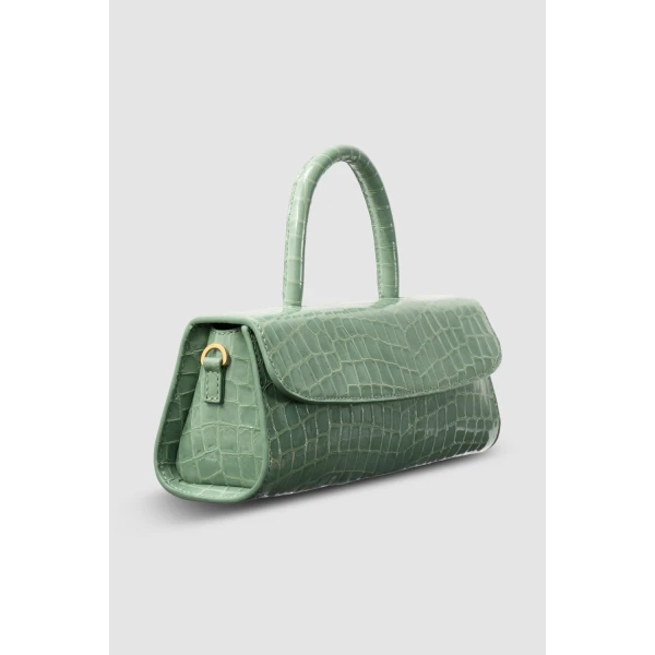 BY FAR Mini Longa - By Far Green - 90s Minimalist Leather Bag at Coveti