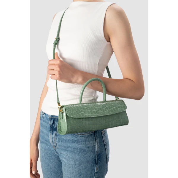 By Far Mini Longa Silver Disco Leather Top-Handle Bag, view 3