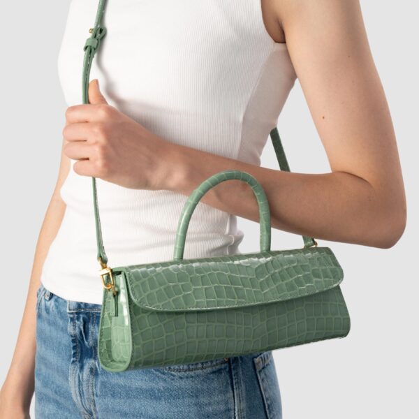 BY FAR Mini Longa - By Far Green - 90s Minimalist Leather Bag at Coveti