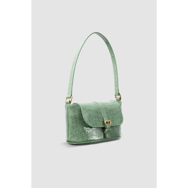 BY FAR Miranda Baguette - By Far Green - 90s Minimalist Leather Bag at Coveti