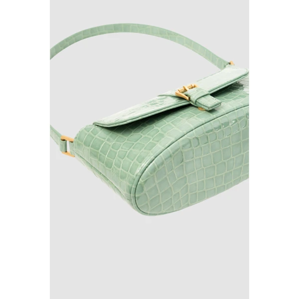 BY FAR Miranda Baguette - By Far Green - 90s Minimalist Leather Bag at Coveti