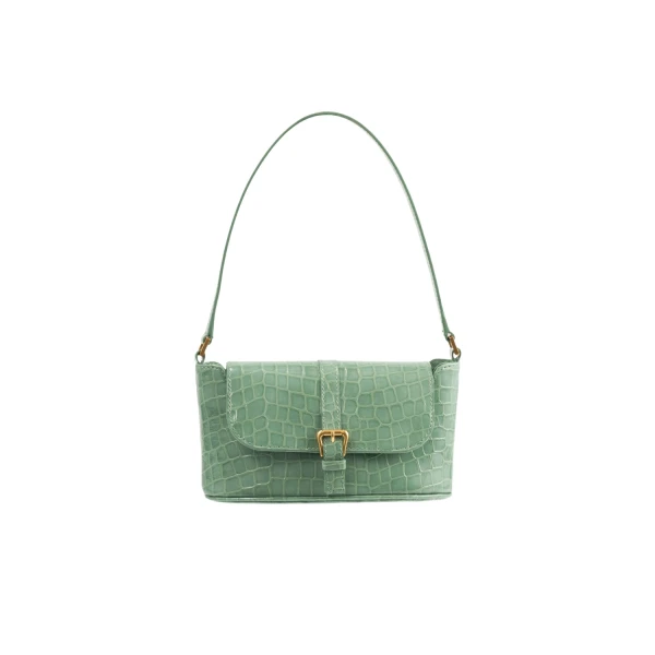 BY FAR Miranda Baguette - By Far Green - 90s Minimalist Leather Bag at Coveti