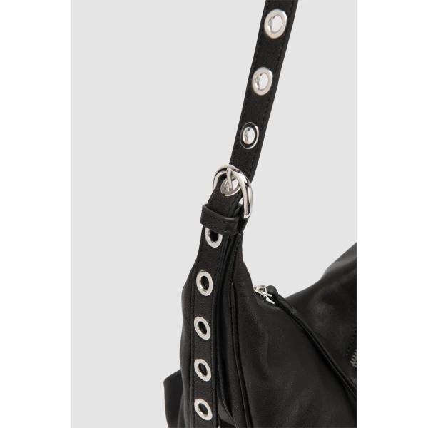 BY FAR Trayana - By Far Black - 90s Minimalist Leather Bag at Coveti