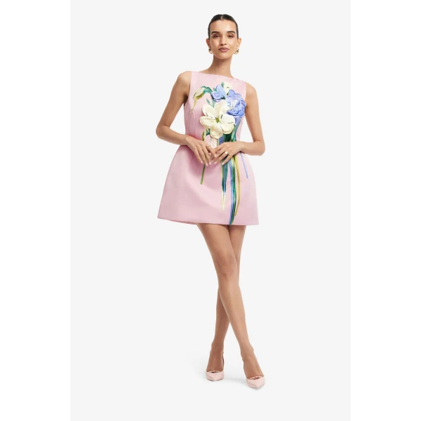 Leo Lin Ali Embroidered Boat Neck Mini Dress - Leo Lin Dress - Australian Luxury Fashion - Shop at Coveti