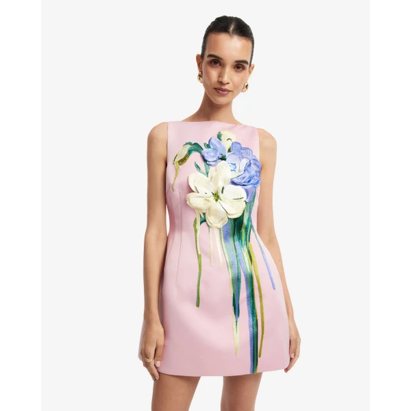 Leo Lin Ali Embroidered Boat Neck Mini Dress - Leo Lin Dress - Australian Luxury Fashion - Shop at Coveti