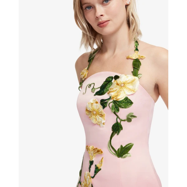 Leo Lin Ava Halterneck Appliqué Floral Bustier Maxi Dress - Leo Lin Dress - Australian Luxury Fashion - Shop at Coveti