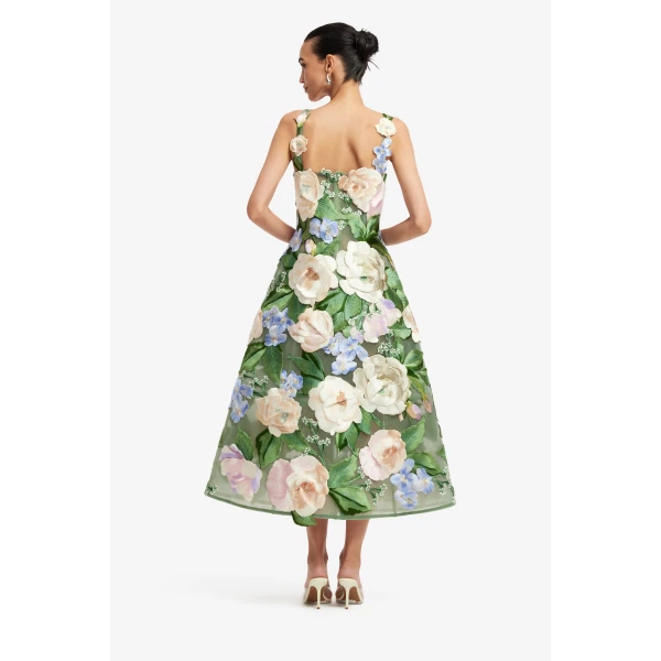 Leo Lin Beatrice Floral Hand-Embroidered Midi Dress - Leo Lin Dress - Australian Luxury Fashion - Shop at Coveti