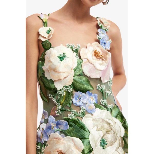 Leo Lin Beatrice Floral Hand-Embroidered Midi Dress - Leo Lin Dress - Australian Luxury Fashion - Shop at Coveti