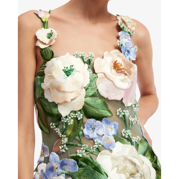 Leo Lin Beatrice Floral Hand-Embroidered Midi Dress - Leo Lin Dress - Australian Luxury Fashion - Shop at Coveti