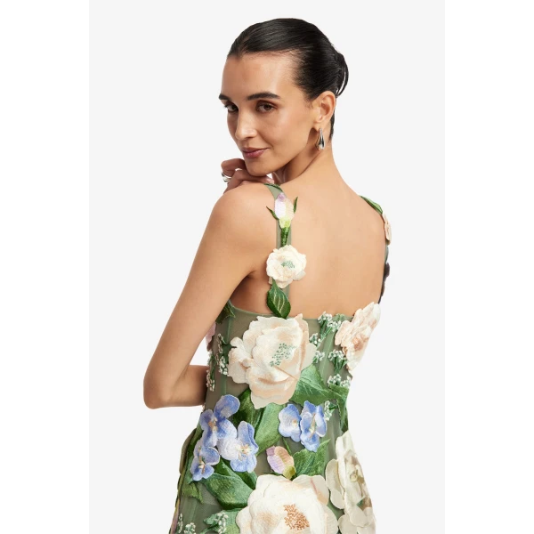 Leo Lin Beatrice Floral Hand-Embroidered Midi Dress - Leo Lin Dress - Australian Luxury Fashion - Shop at Coveti