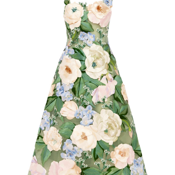Leo Lin Beatrice Floral Hand-Embroidered Midi Dress - Leo Lin Dress - Australian Luxury Fashion - Shop at Coveti