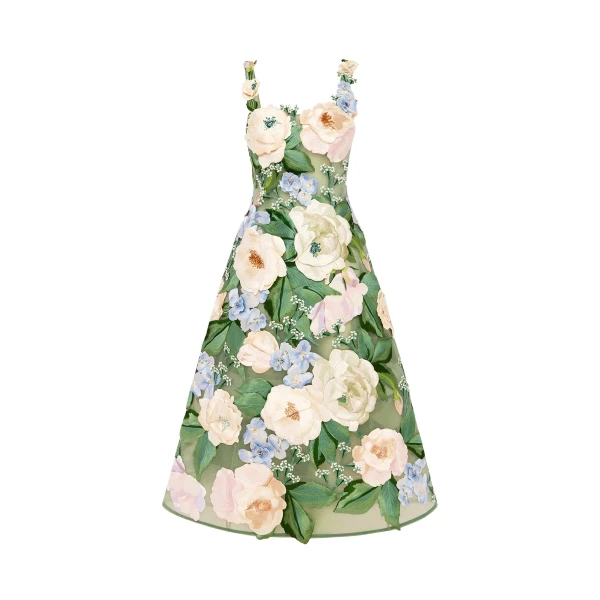 Leo Lin Beatrice Floral Hand-Embroidered Midi Dress - Leo Lin Dress - Australian Luxury Fashion - Shop at Coveti