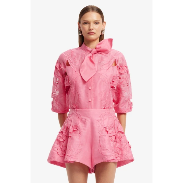 Leo Lin Brooklyn Appliqué Bow Puff Sleeve Top - Leo Lin Dress - Australian Luxury Fashion - Shop at Coveti